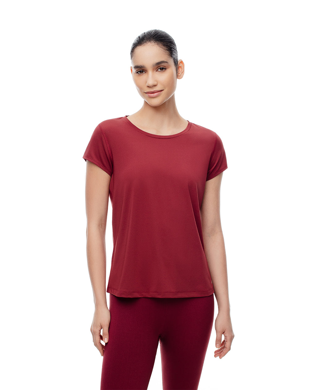 Camiseta deportiva secado rápido vinotinto mujer