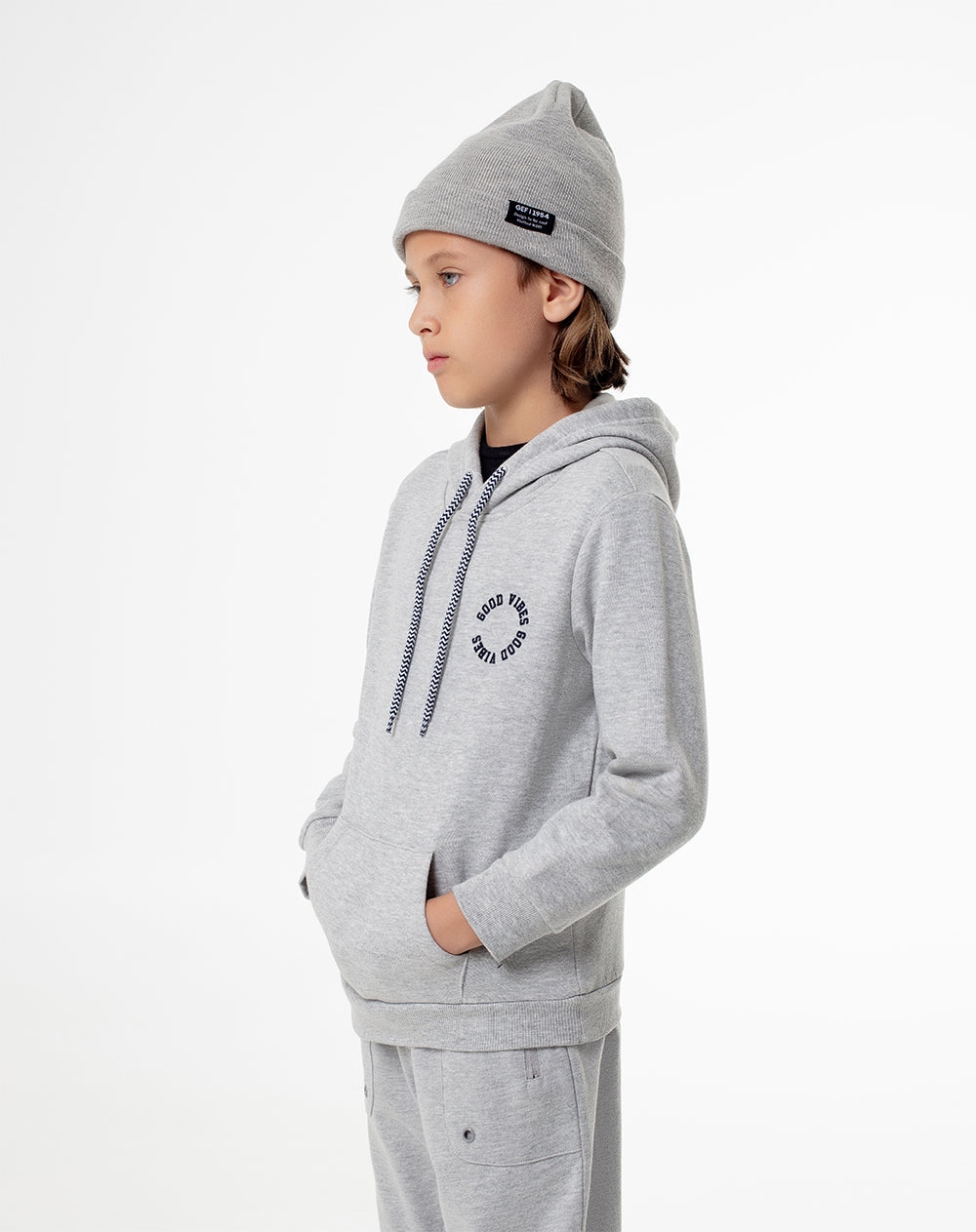 Buzo tipo hoddie gris niño