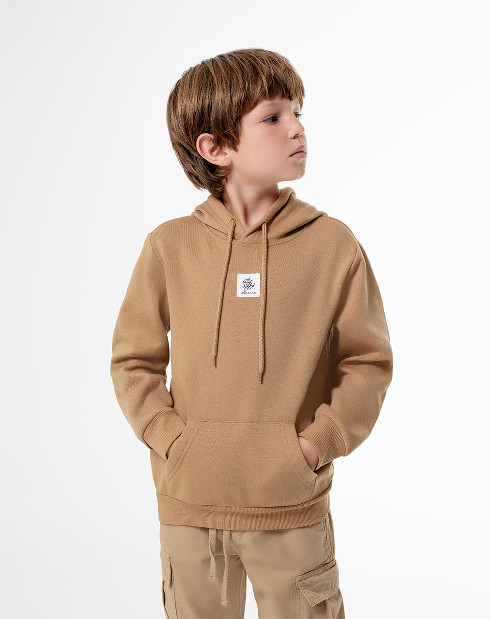 Buzo tipo hoddie habano niño