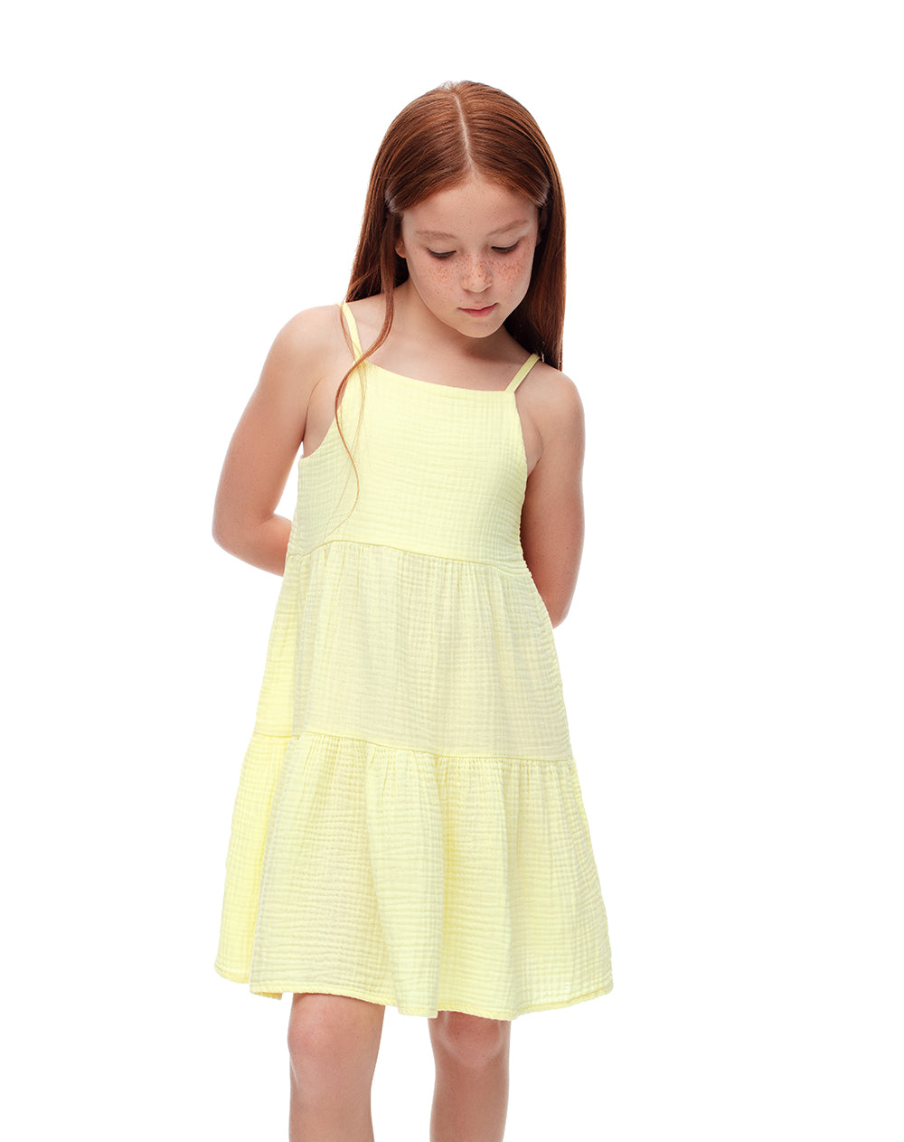 Vestido corto bloques algodón amarillo niña