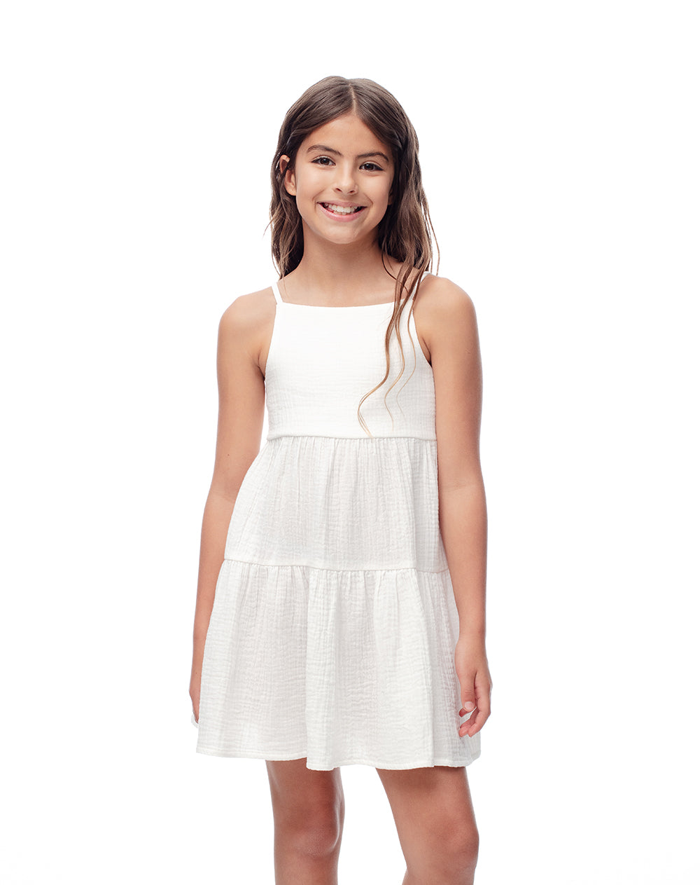 Vestido corto bloques algodón blanco niña