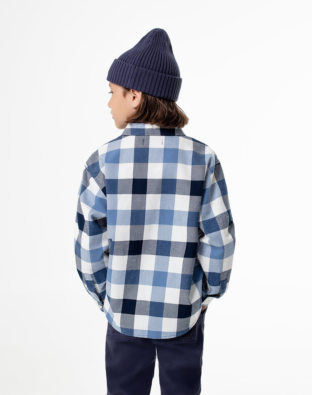 Camisa manga larga regular denim cuadros niño