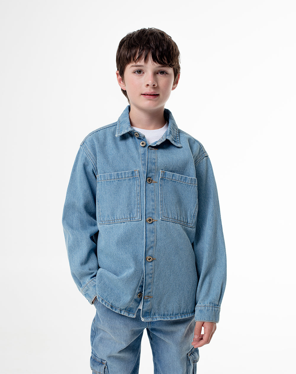Camisa manga larga regular denim índigo medio niño