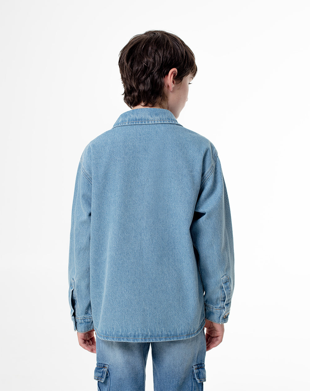 Camisa manga larga regular denim índigo medio niño