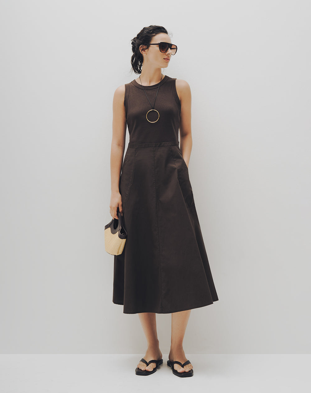 Vestido midi falda en A chocolate mujer