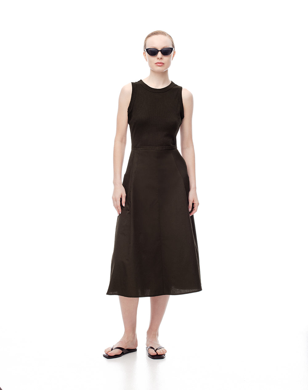 Vestido midi falda en A chocolate mujer