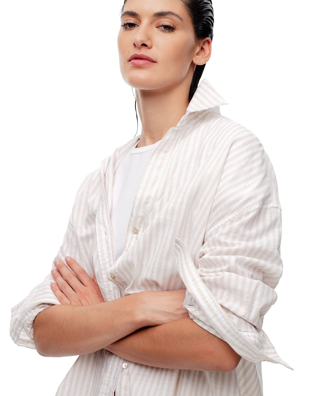 Camisa manga larga oversize algodón rayas mujer