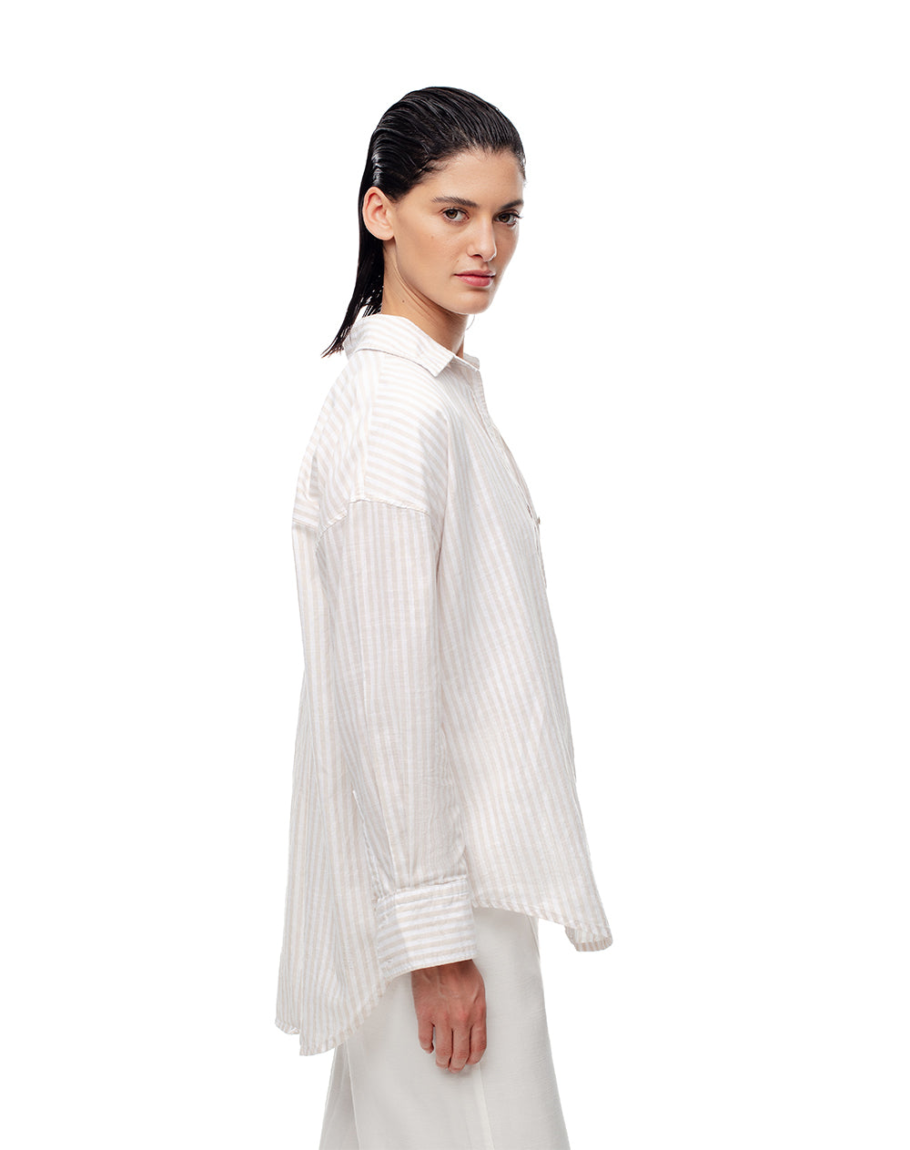 Camisa manga larga oversize algodón rayas mujer