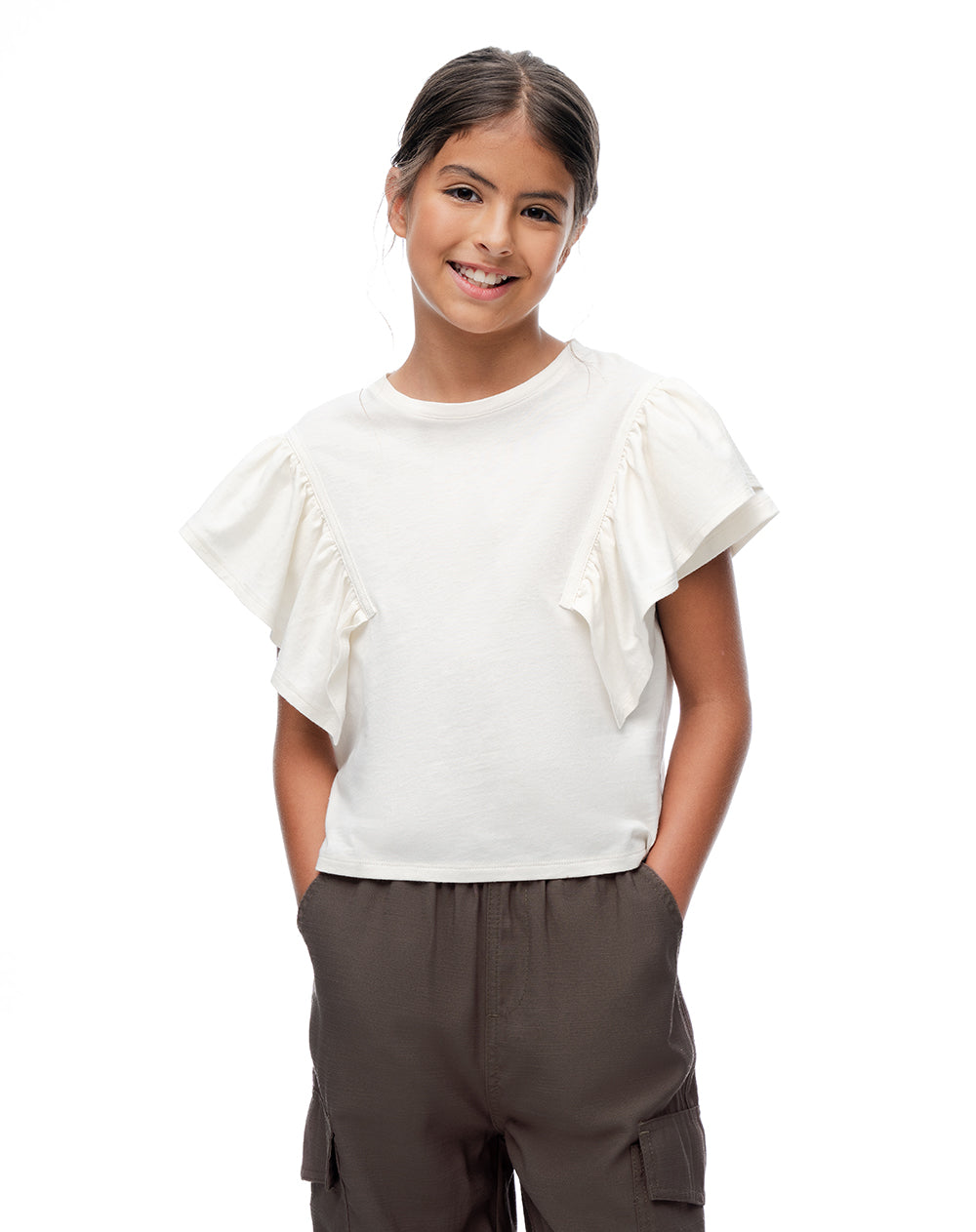 Camiseta relaxed manga corta vainilla niña