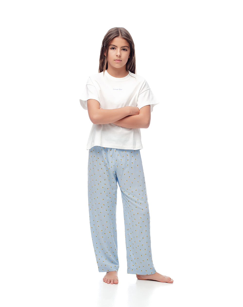 Pijama regular fit manga larga azul estampada
