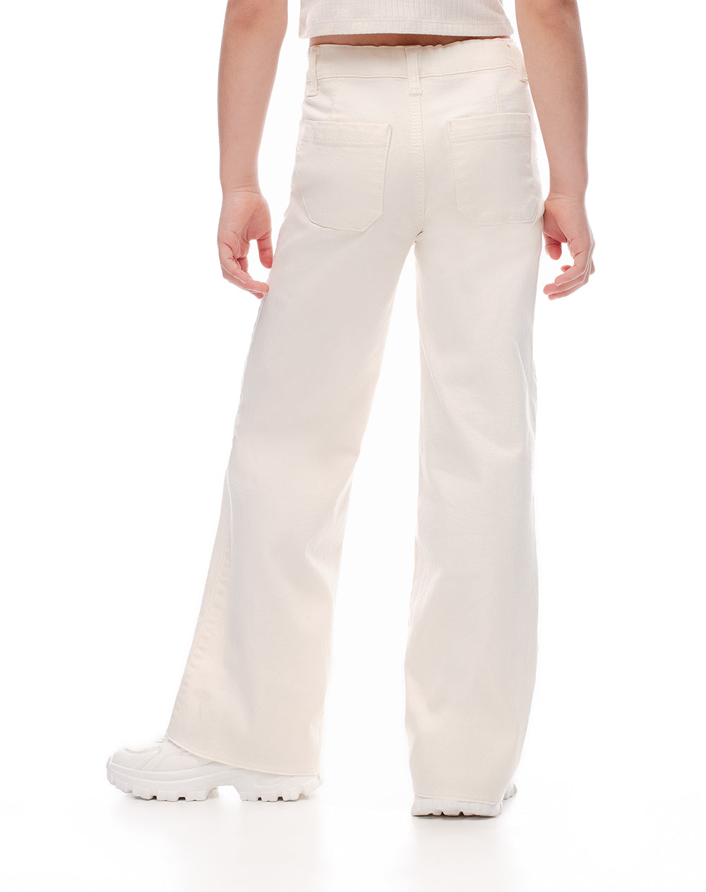 Pantalón bootcut tiro medio drill crema niña