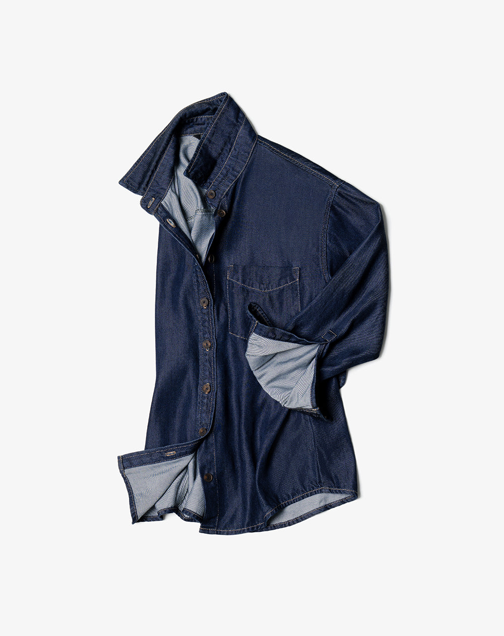 Camisa manga larga regular denim índigo oscuro mujer