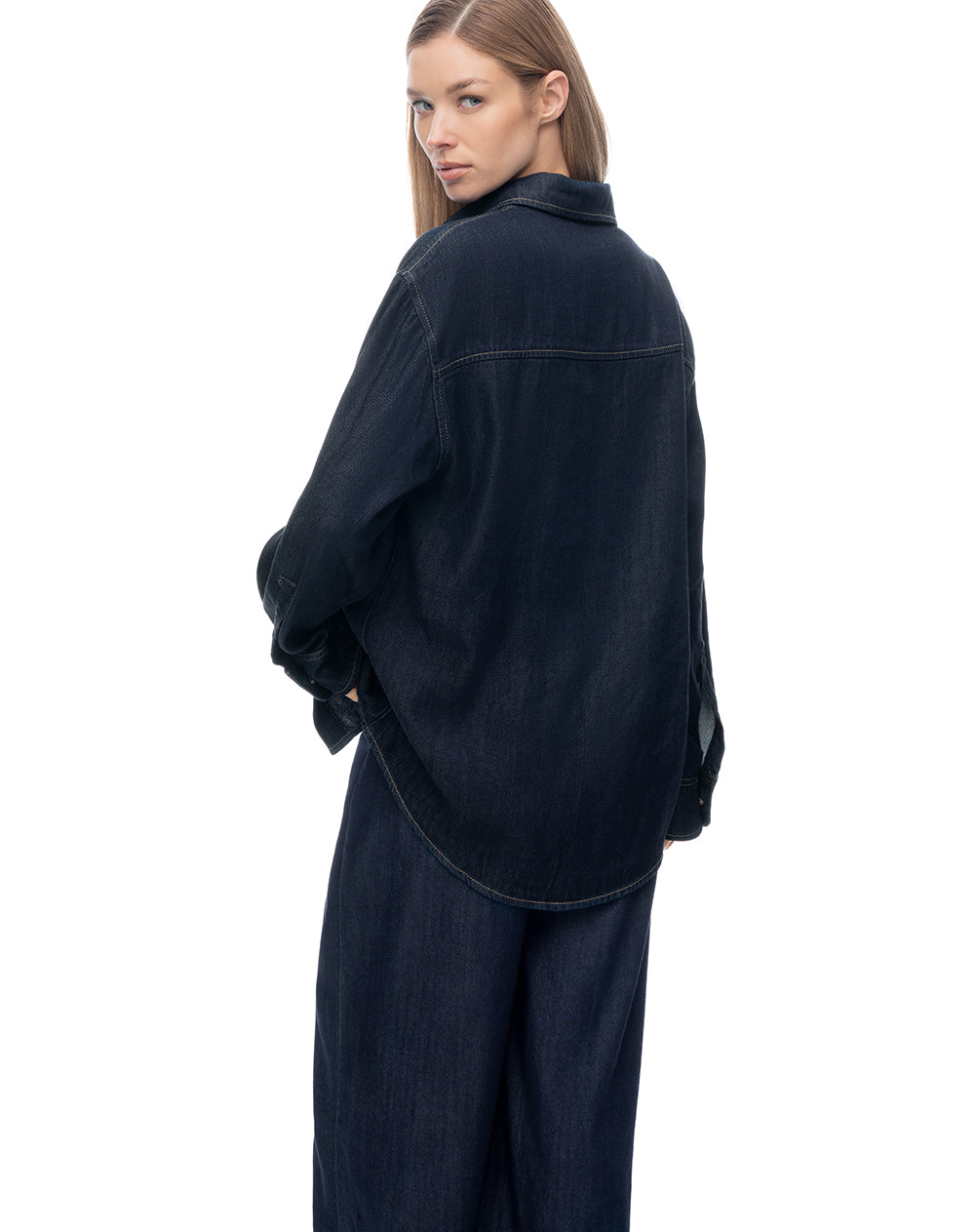 Camisa manga larga regular denim índigo oscuro mujer