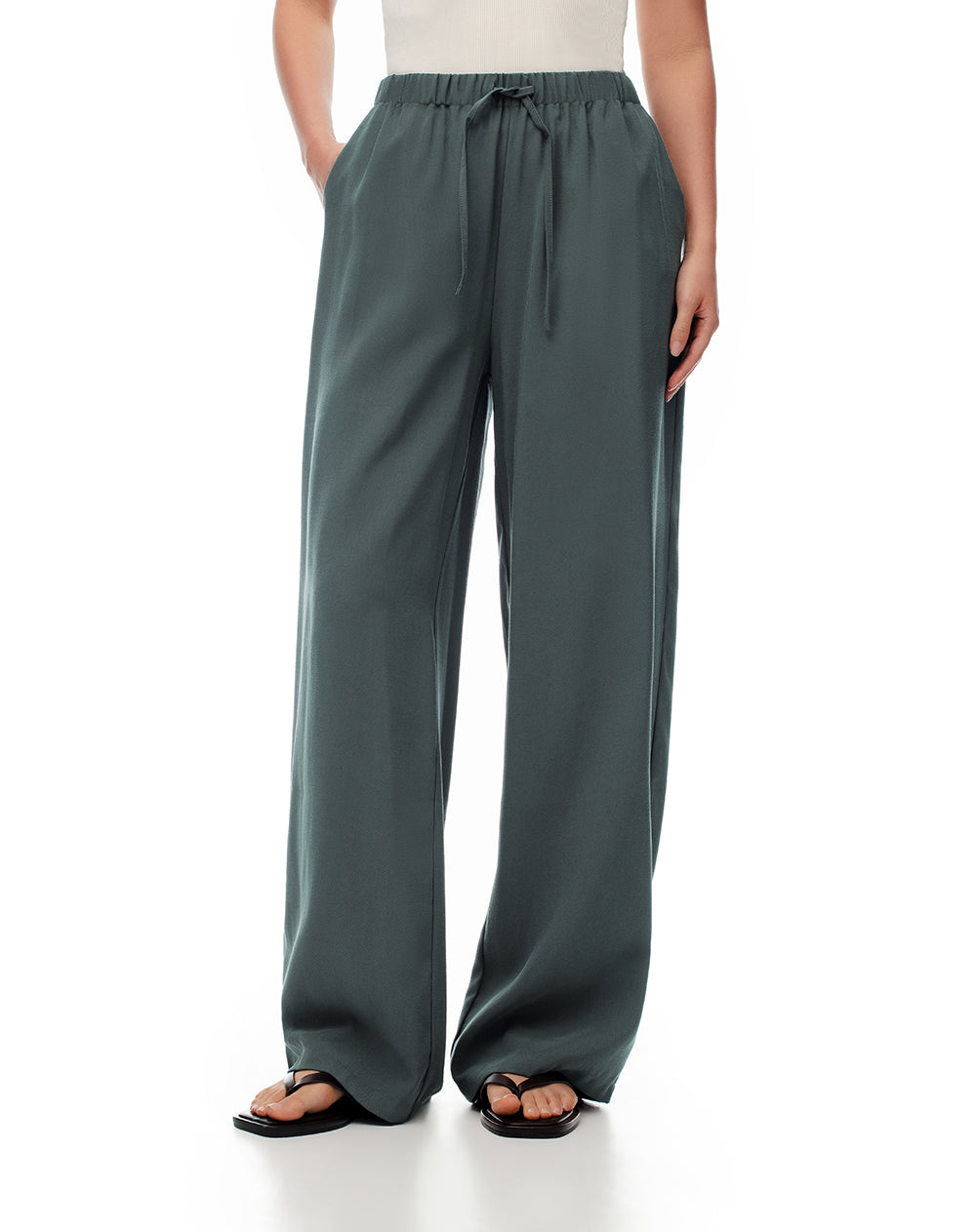 Pantalón wide leg tiro alto verde rayas mujer