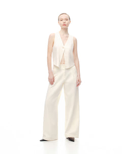 Pantalón wide leg tiro alto denim habano mujer