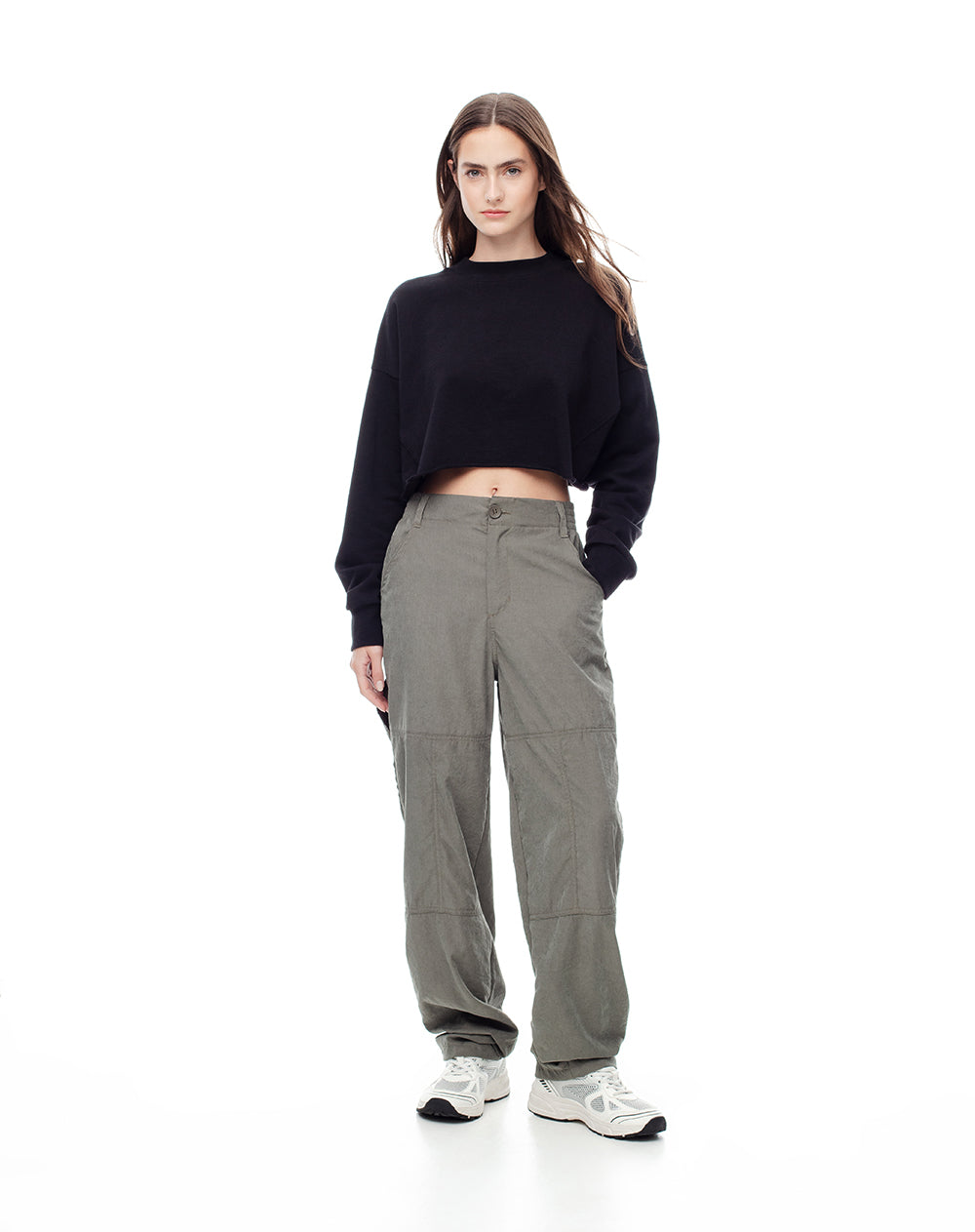 Pantalón recto tiro medio verde mujer