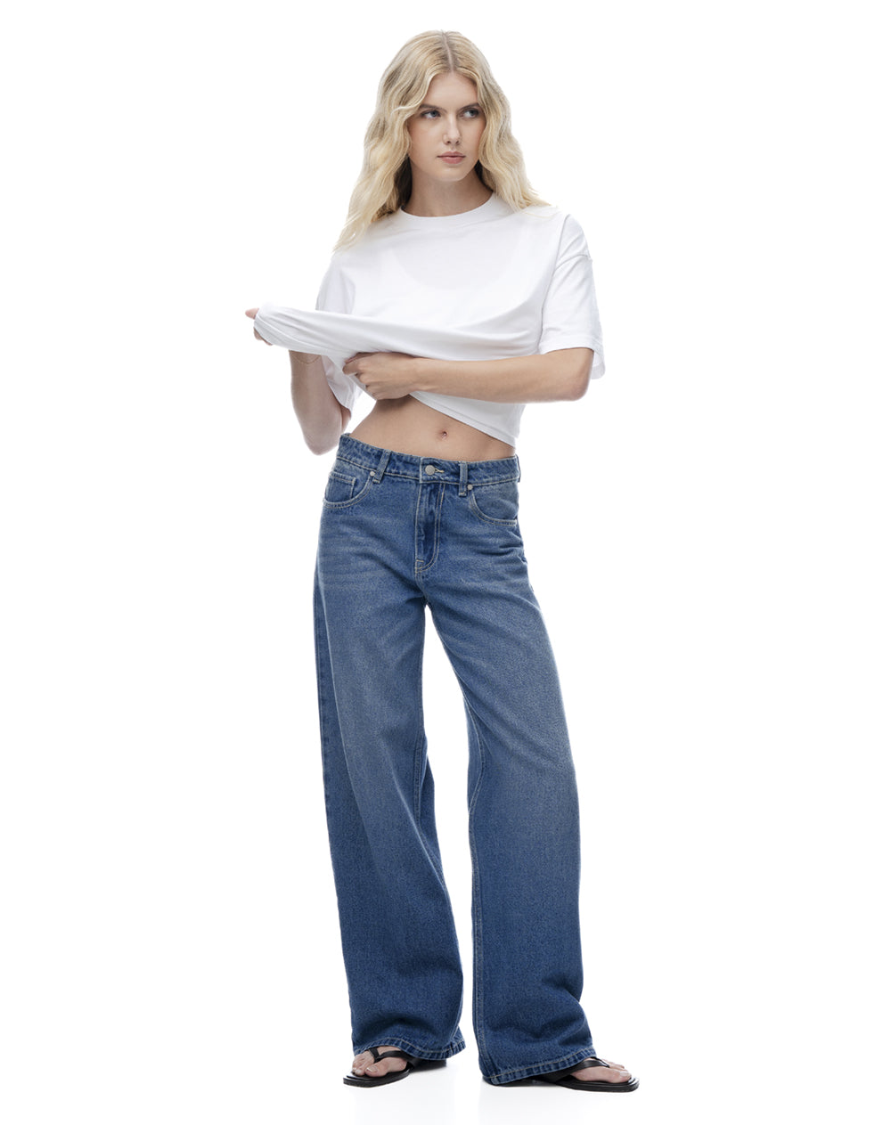 Jean straight tiro medio indigo mujer