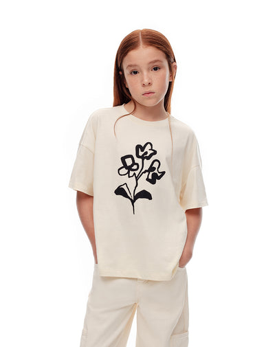 Camiseta oversize algodón blanca estampada niña