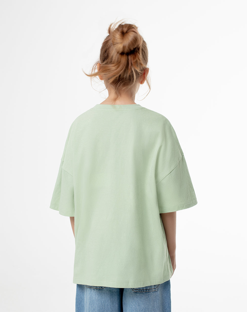 Camiseta oversize algodón verde estampada niña