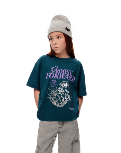 Camiseta oversize algodón verde estampada niña