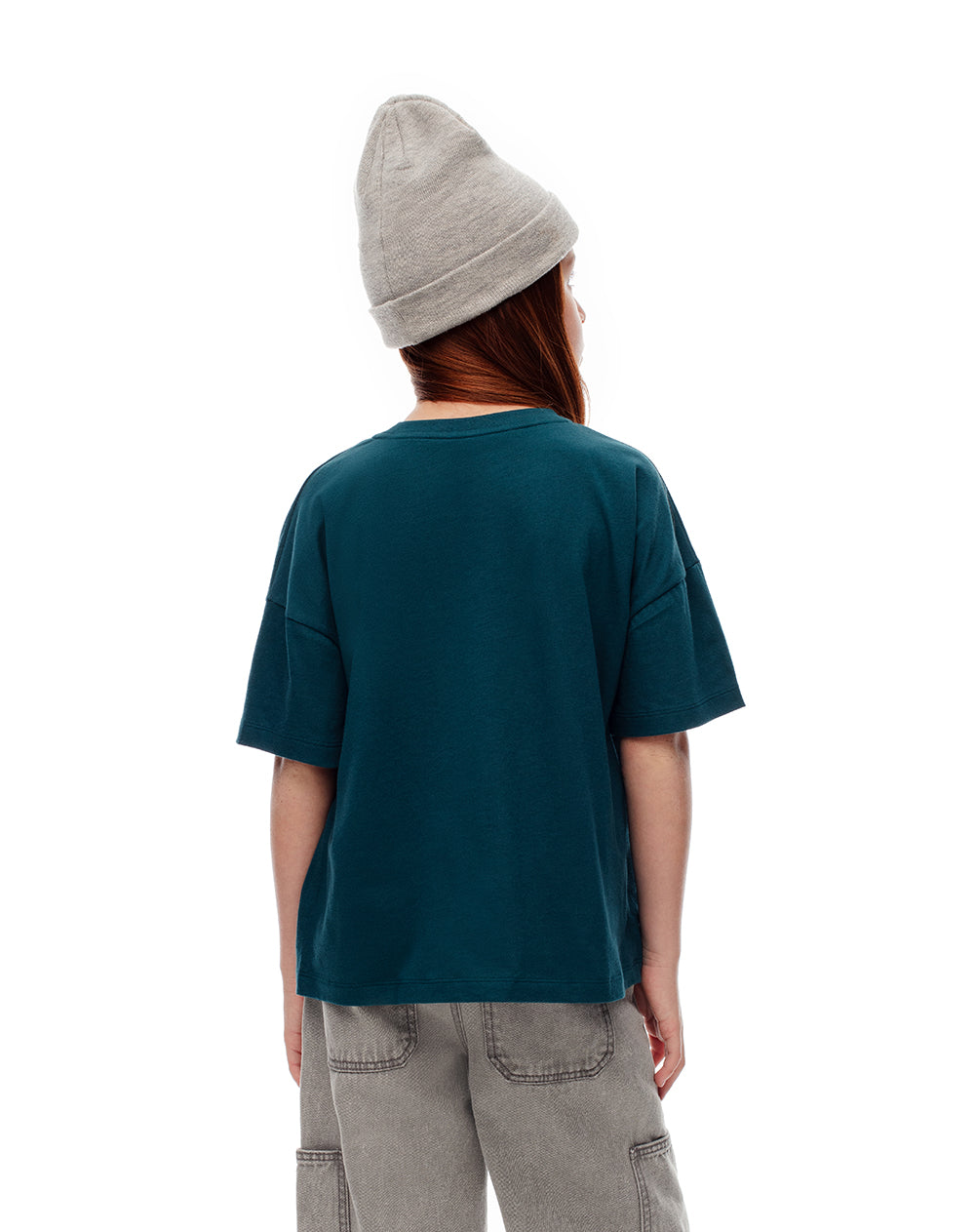 Camiseta oversize algodón verde estampada niña