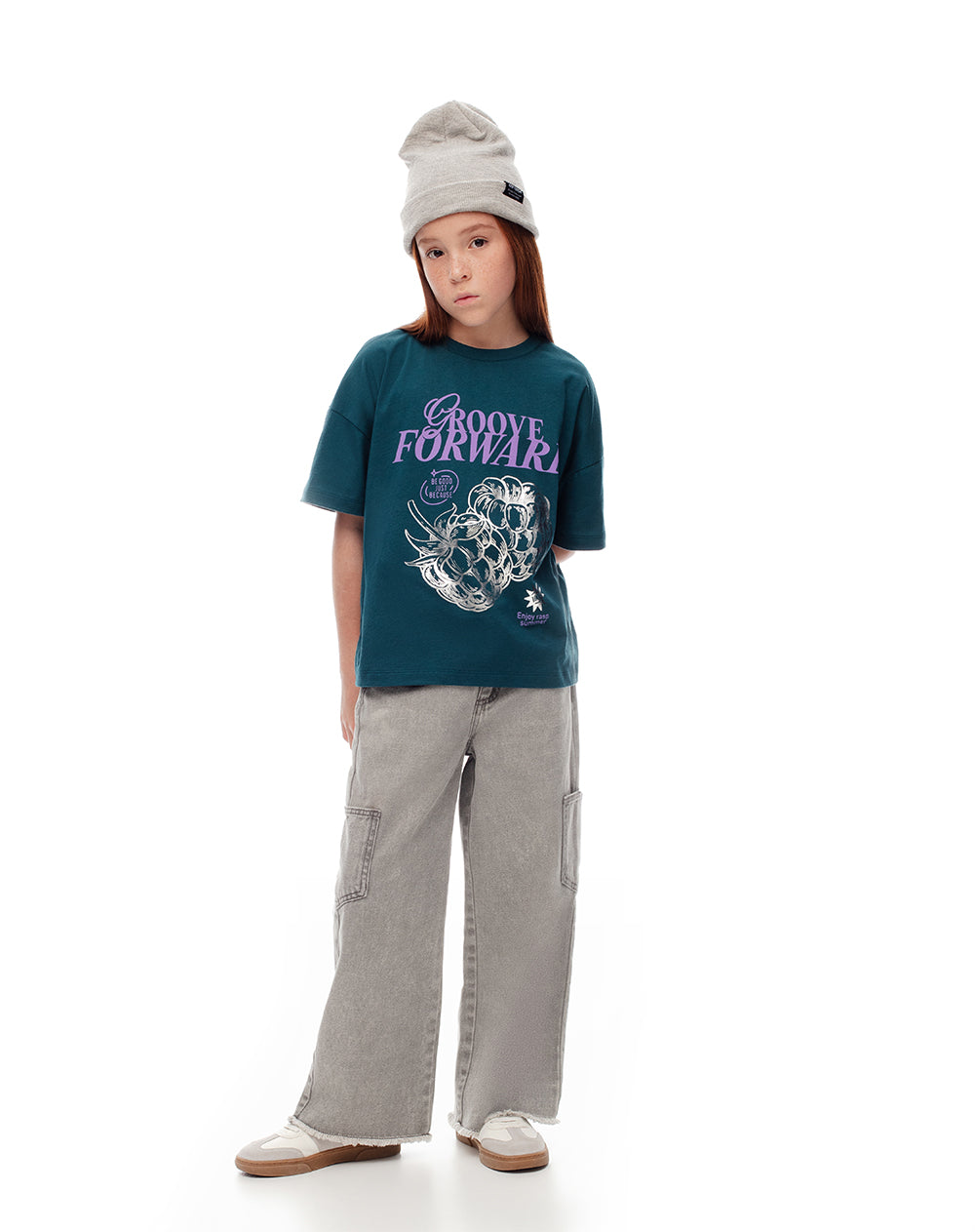 Camiseta oversize algodón verde estampada niña