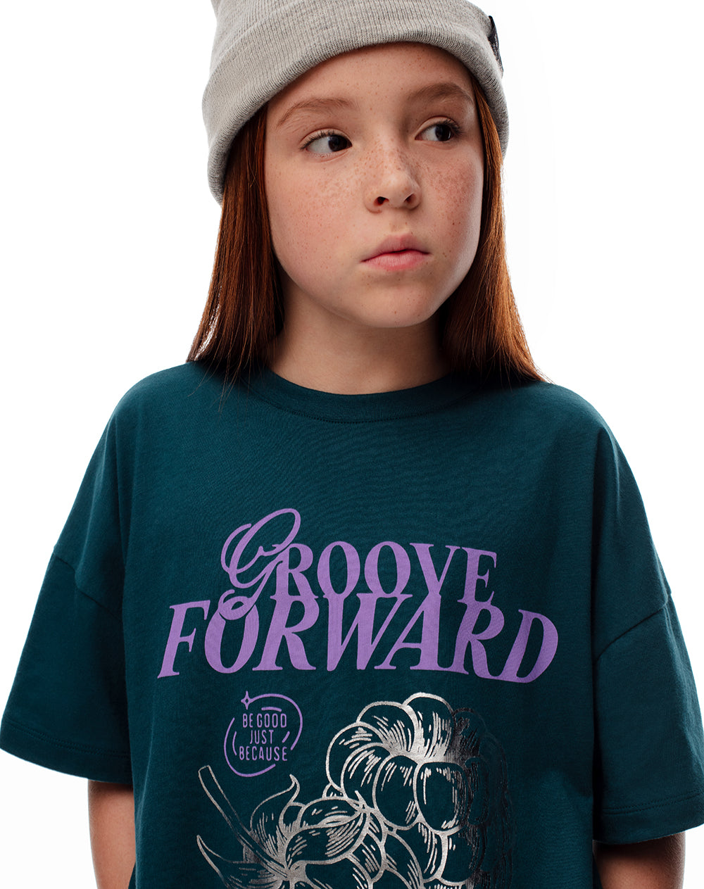 Camiseta oversize algodón verde estampada niña