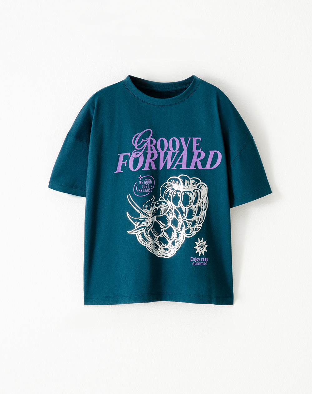 Camiseta oversize algodón verde estampada niña