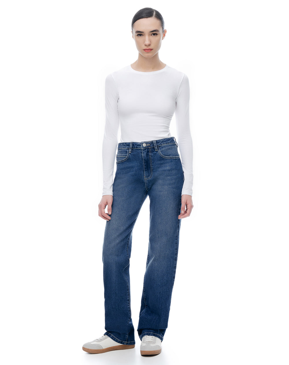 Jean regular tiro alto indigo oscuro mujer
