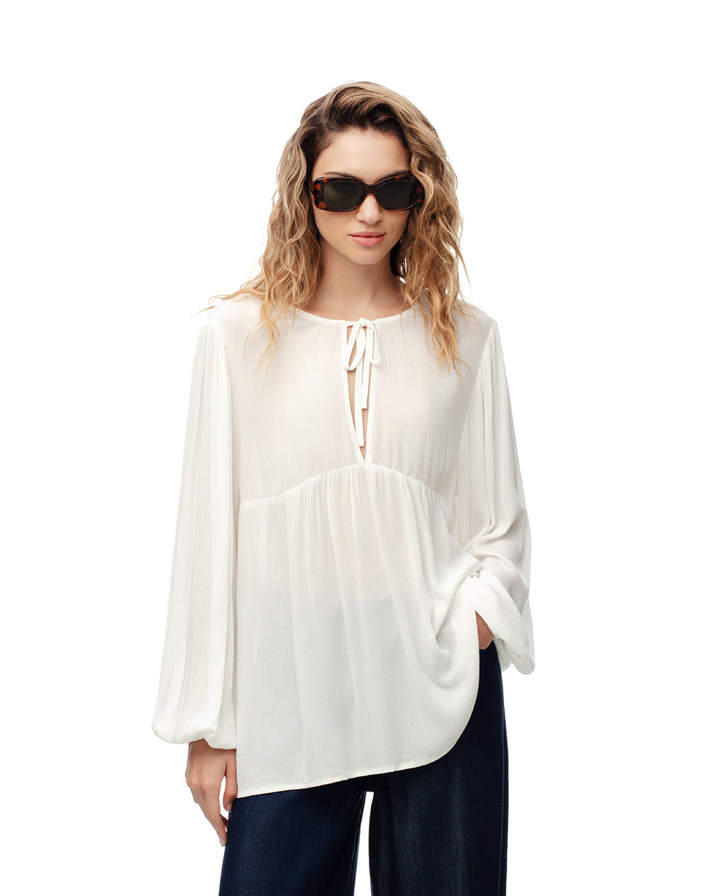 Camisa oversized manga larga blanca mujer