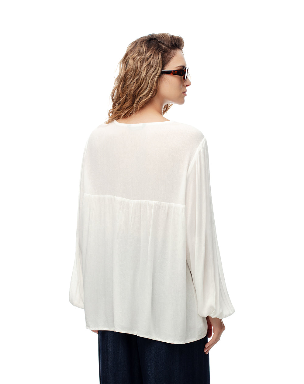 Camisa oversized manga larga blanca mujer