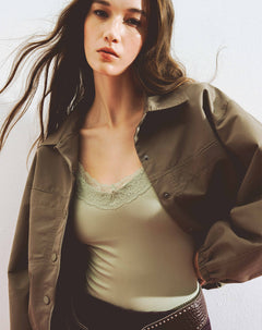 Chaqueta regular drill verde mujer