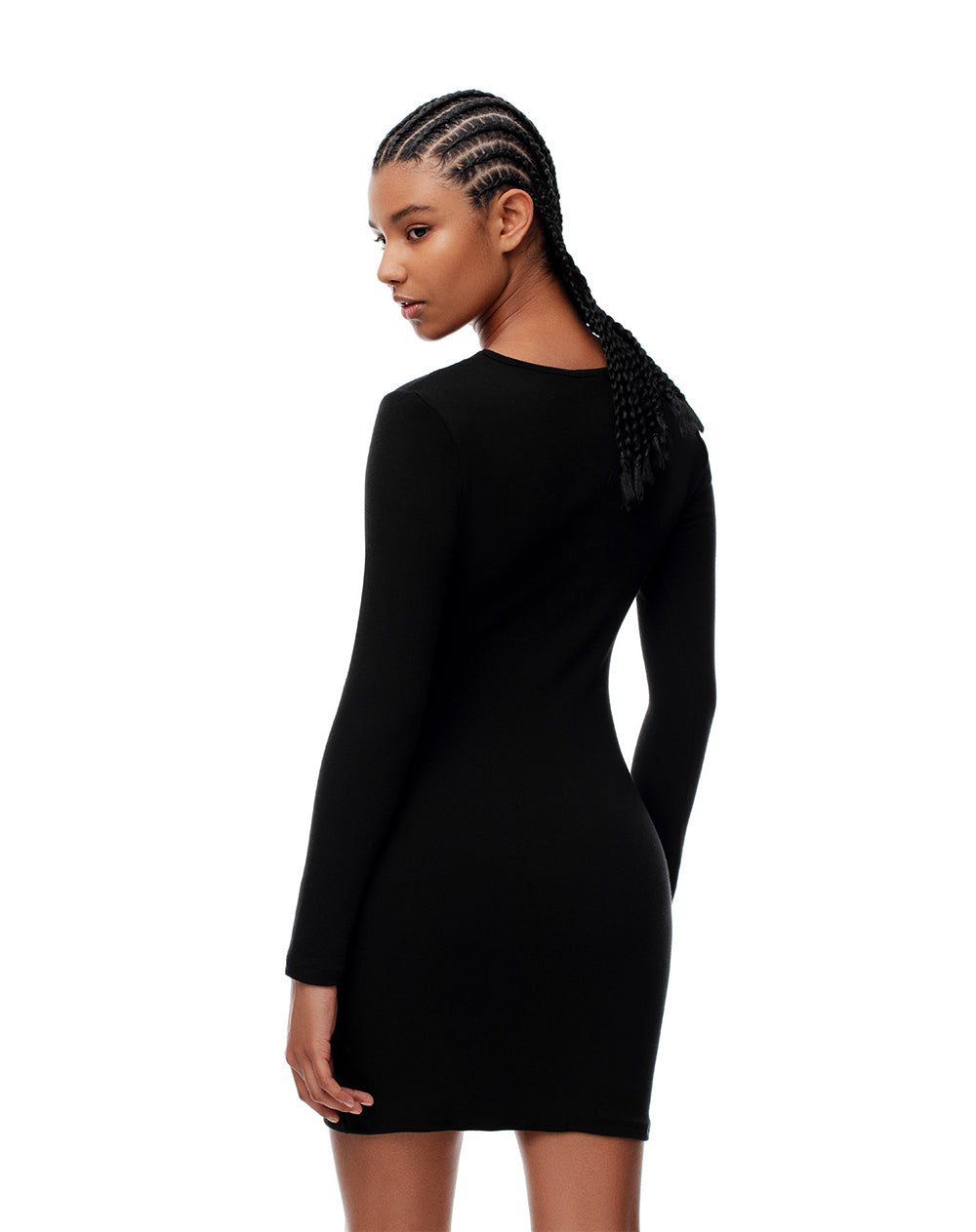 Vestido corto slim rib algodón negro mujer