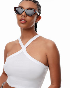 Crop top slim rib algodón blanco mujer