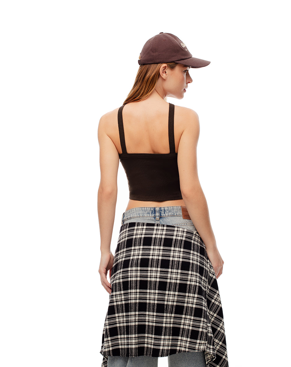 Crop top slim rib algodón chocolate mujer