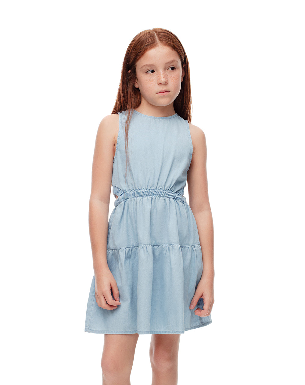 Vestido denim corto índigo claro niña