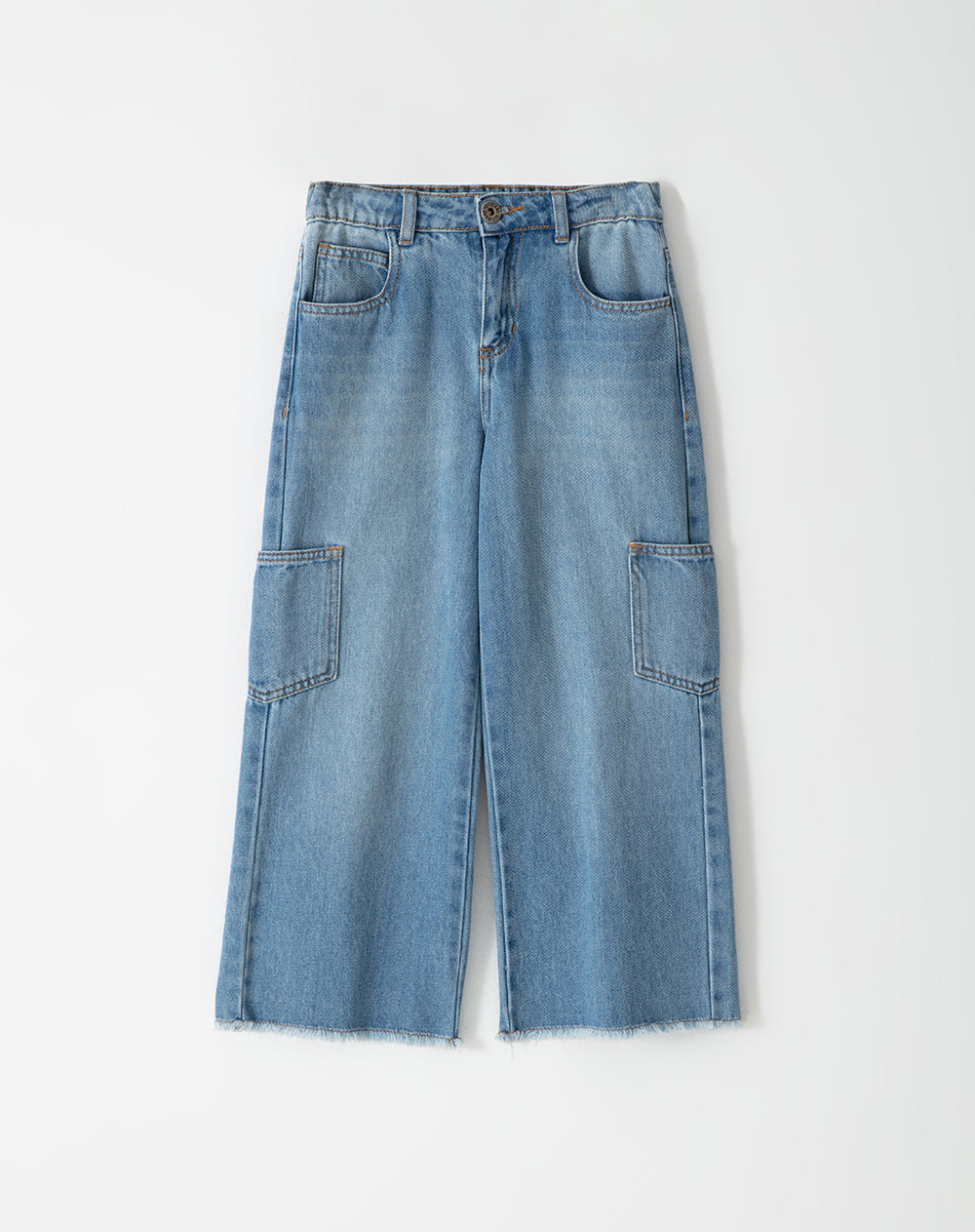 Jean cargo tiro medio 100% algodón índigo medio niña