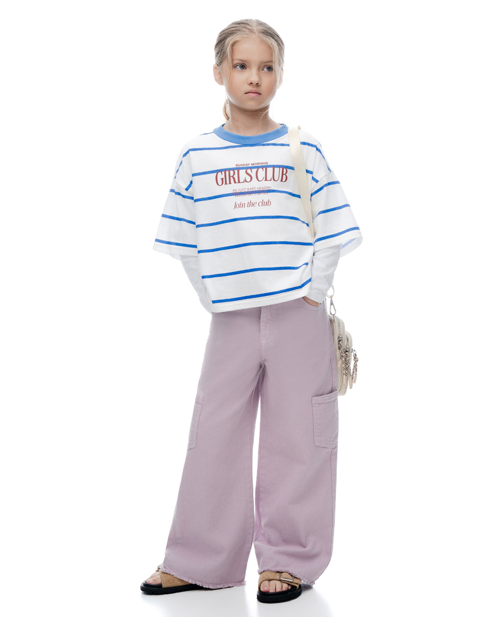 Jean loose tiro medio drill rosado niña