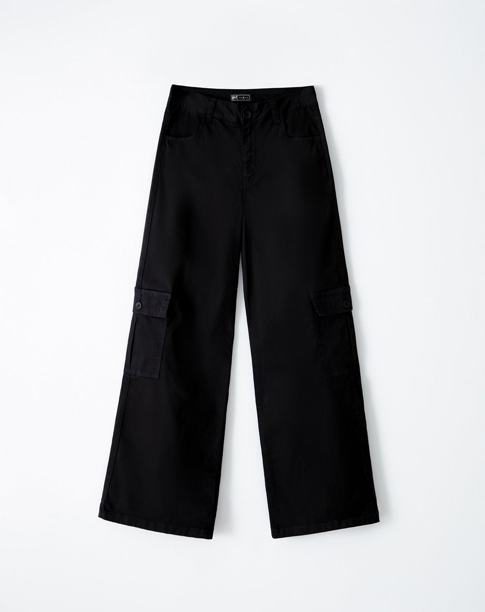 Pantalón cargo tiro medio algodón negro mujer