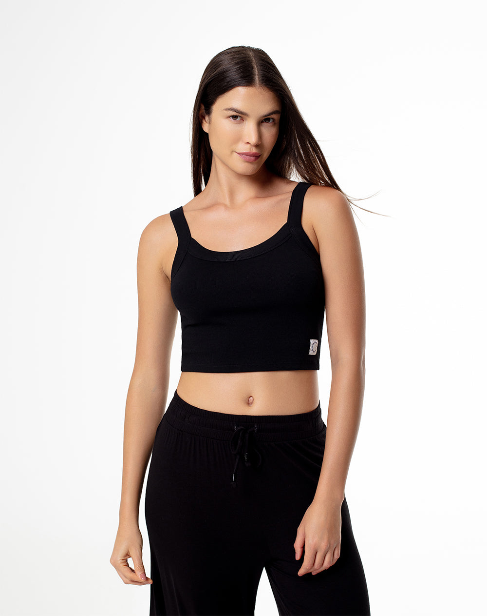 Crop top slim algodón negro mujer