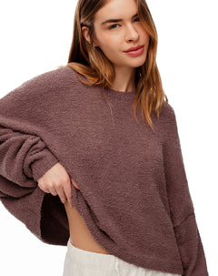 Suéter relax textura bouclé café mujer