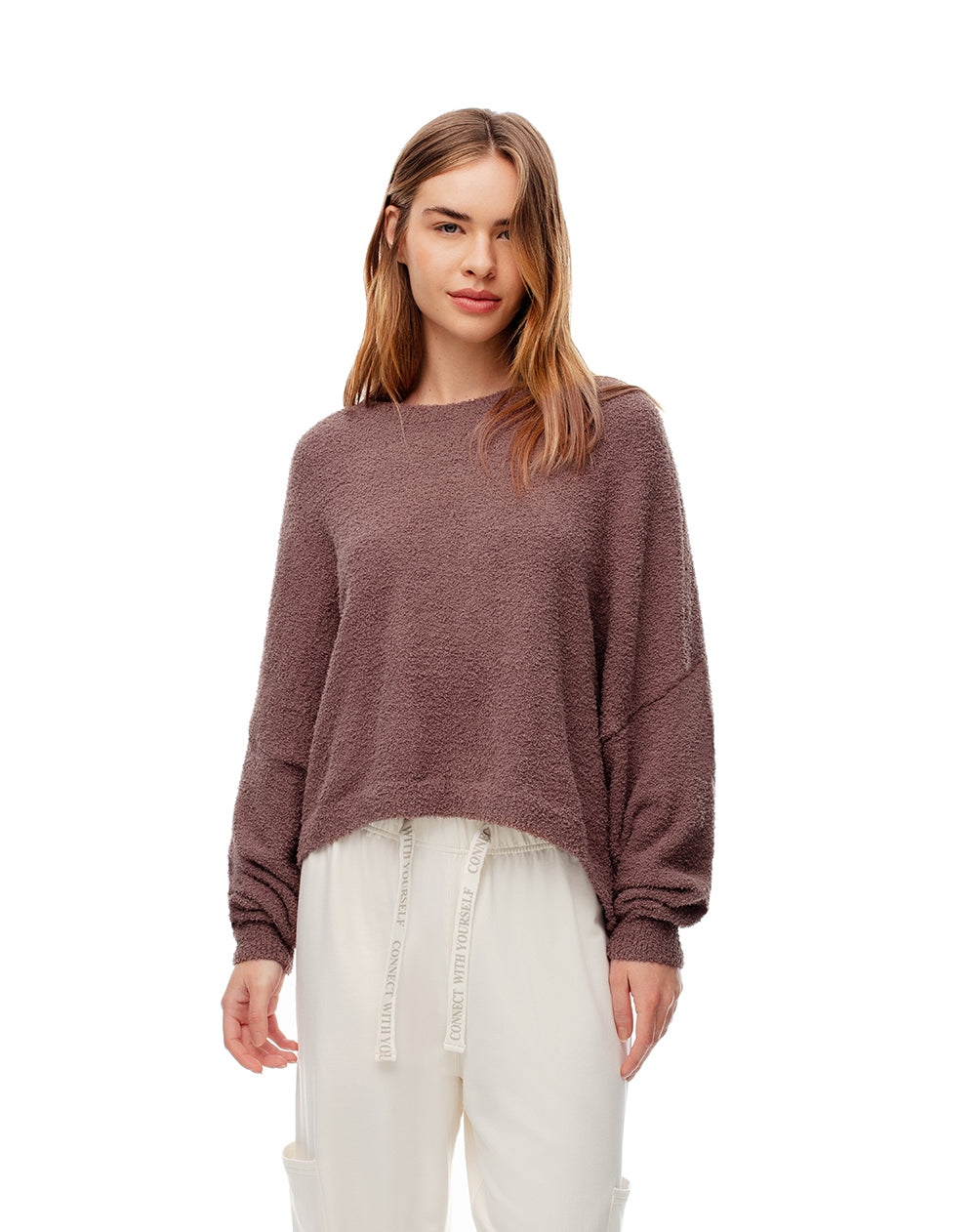 Suéter oversize textura bouclé café mujer