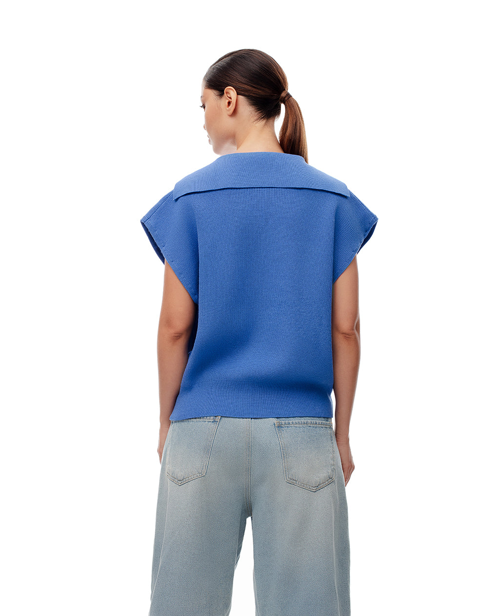 Chaleco oversize tejido azul mujer