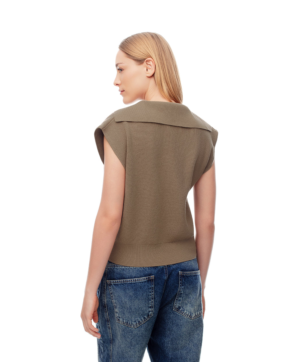 Chaleco oversize tejido café mujer