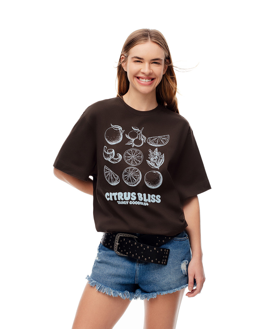 Camiseta oversize algodón chocolate estampada mujer