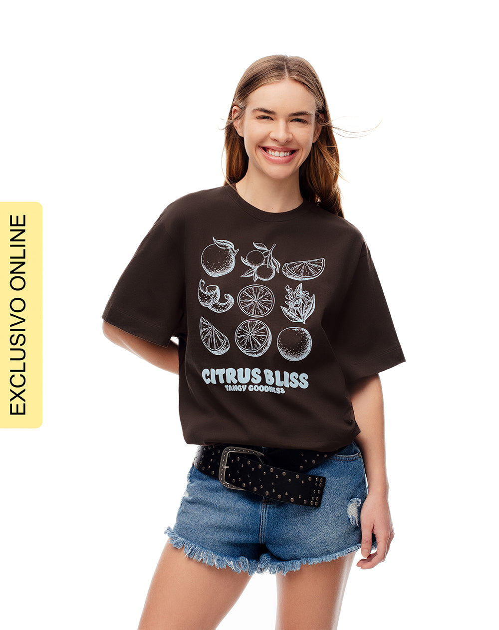 Camiseta oversize algodón chocolate estampada mujer