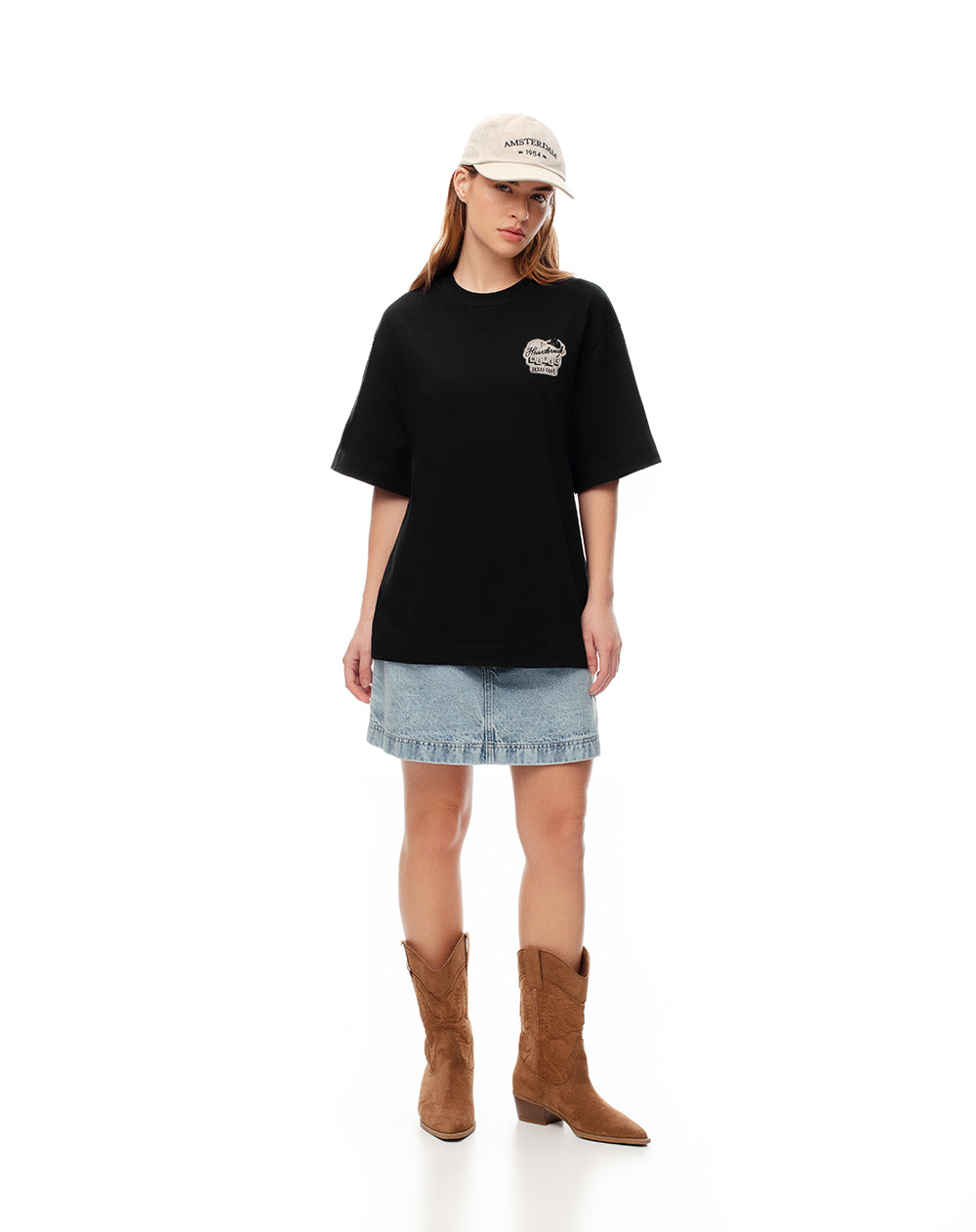 Camiseta oversize algodón negra estampada mujer