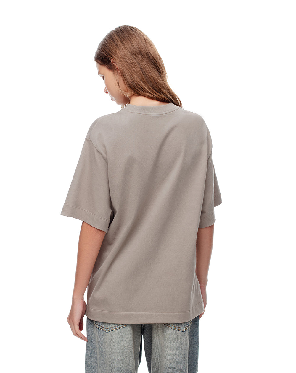 Camiseta oversize algodón taupe estampada mujer