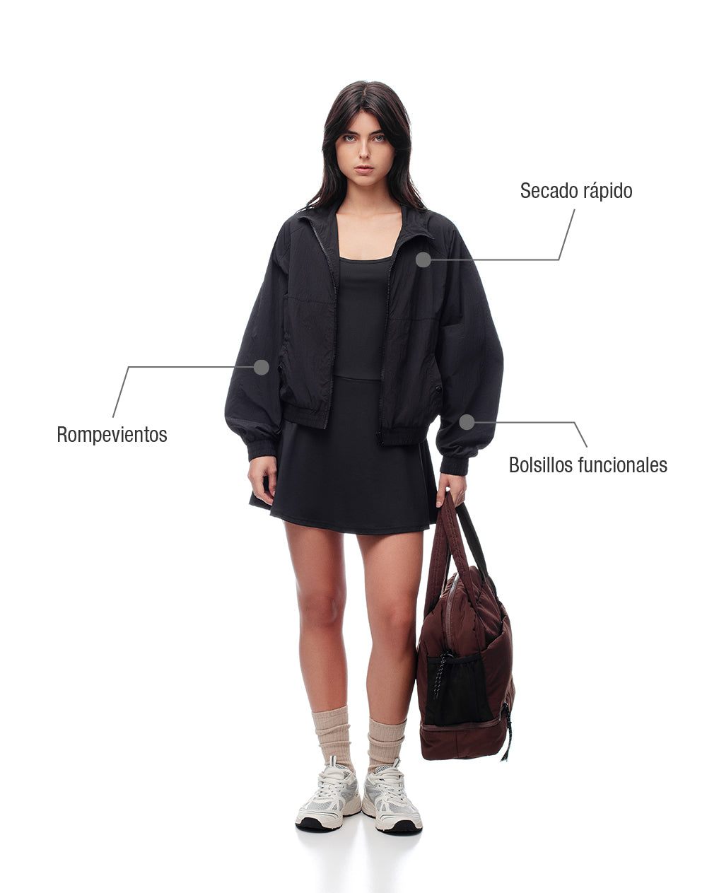 Chaqueta rompevientos negra mujer