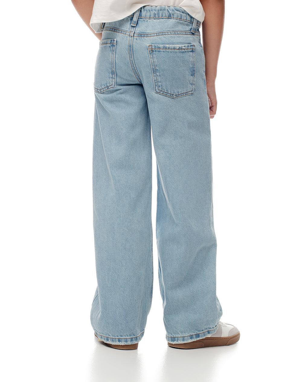 Jean wide leg tiro medio brillos índigo claro niña